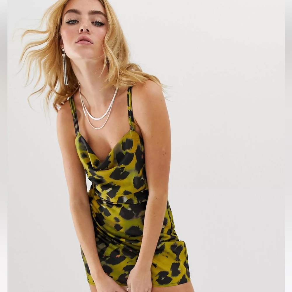 ASOS DESIGN bias cut mini dress in high shine